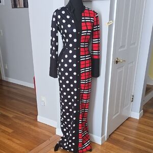 Black and Red Polka Dot and Plaid Maxi Dress NWOT
